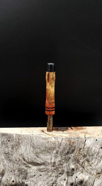 This image portrays Amboyna Burl Wood Hybrid-Stem/Midsection for Dynavap XL by Dovetail Woodwork.