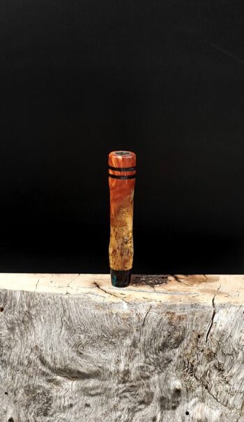 This image portrays Amboyna Burl Wood Hybrid-Stem/Midsection for Dynavap XL by Dovetail Woodwork.