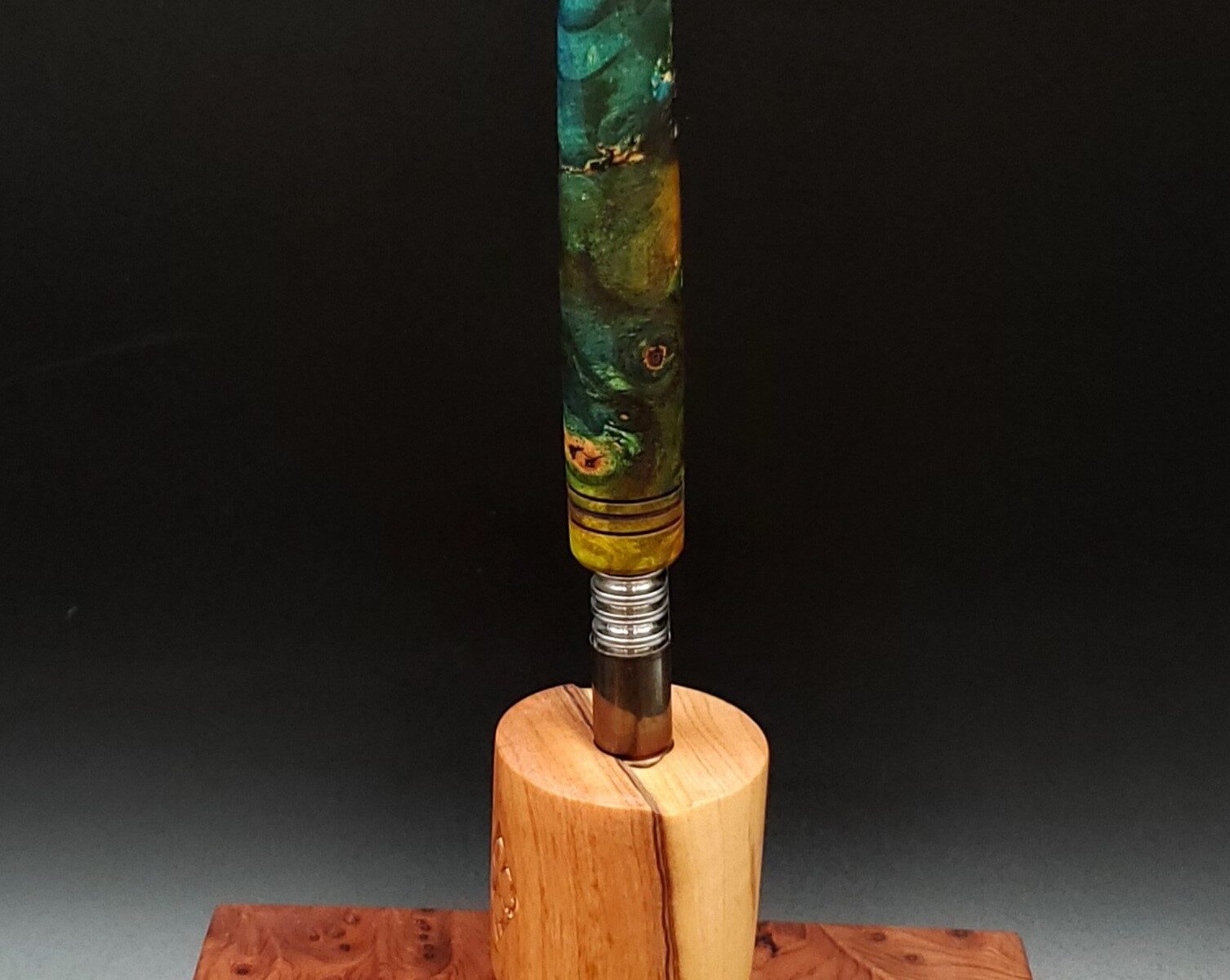 This image portrays Cosmic Burl Series XL-Dynavap Stem/Midsection by Dovetail Woodwork.