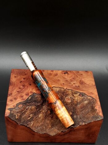 This image portrays Cosmic/Twisted Burl Series XL Hybrid-Dynavap Stem/Midsection by Dovetail Woodwork.