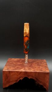 This image portrays Cosmic/Twisted Burl Series XL Hybrid-Dynavap Stem/Midsection by Dovetail Woodwork.