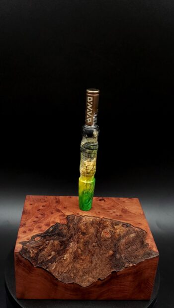 This image portrays Cosmic/Twisted Burl Series XL-Dynavap Stem/Midsection by Dovetail Woodwork.