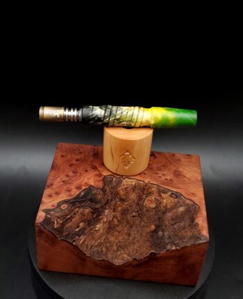 This image portrays Cosmic/Twisted Burl Series XL-Dynavap Stem/Midsection by Dovetail Woodwork.