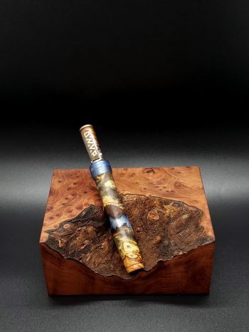 This image portrays Luminescent Galactic Burl XL Hybrid-Dynavap Stem by Dovetail Woodwork.