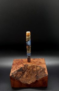 This image portrays Luminescent Galactic Burl XL Hybrid-Dynavap Stem by Dovetail Woodwork.