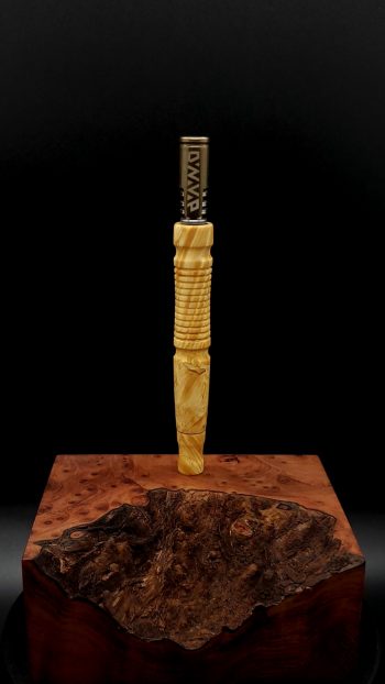 This image portrays Twisted Stems Series-Select Box Elder Burl-XL Dynavap Stem by Dovetail Woodwork.