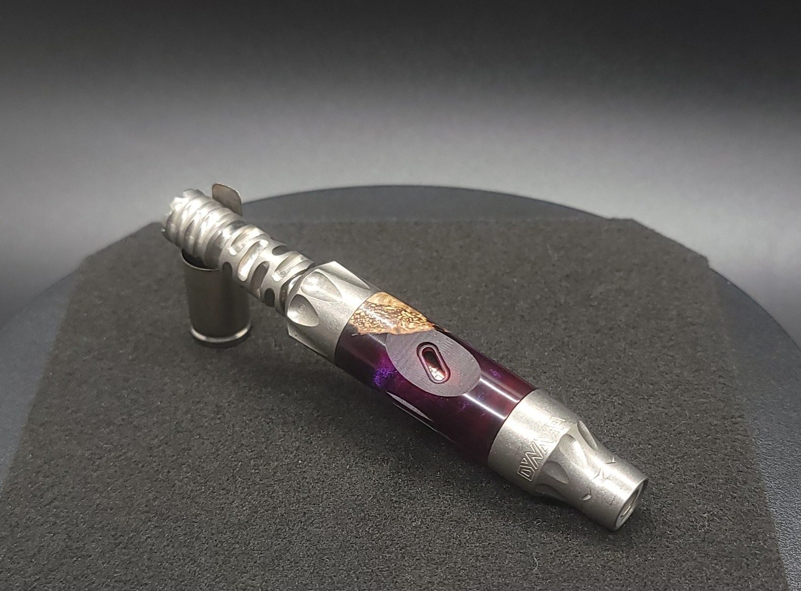 This image portrays Vong(i) Custom Sleeve-Black Walnut Burl Hybrid-Galactic Purple by Dovetail Woodwork.