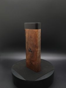 This image portrays 2G-XL Stash-Live Edge Black Walnut Burl/Ebony Wood-Dynavap Case by Dovetail Woodwork.