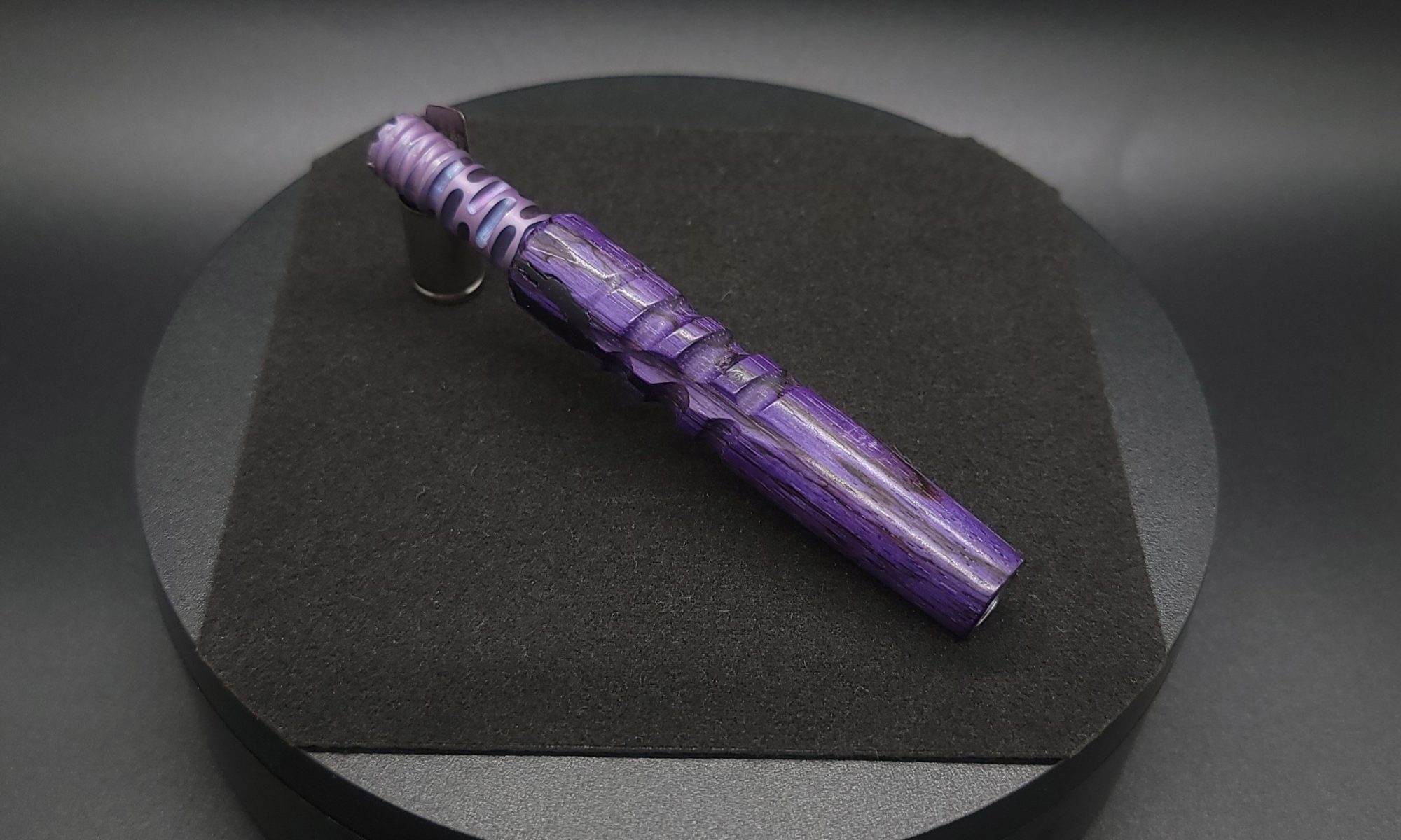 This image portrays The Downward Spiral XL-Purple Spalted Tamarind-Dynavap Stem-NEW! by Dovetail Woodwork.