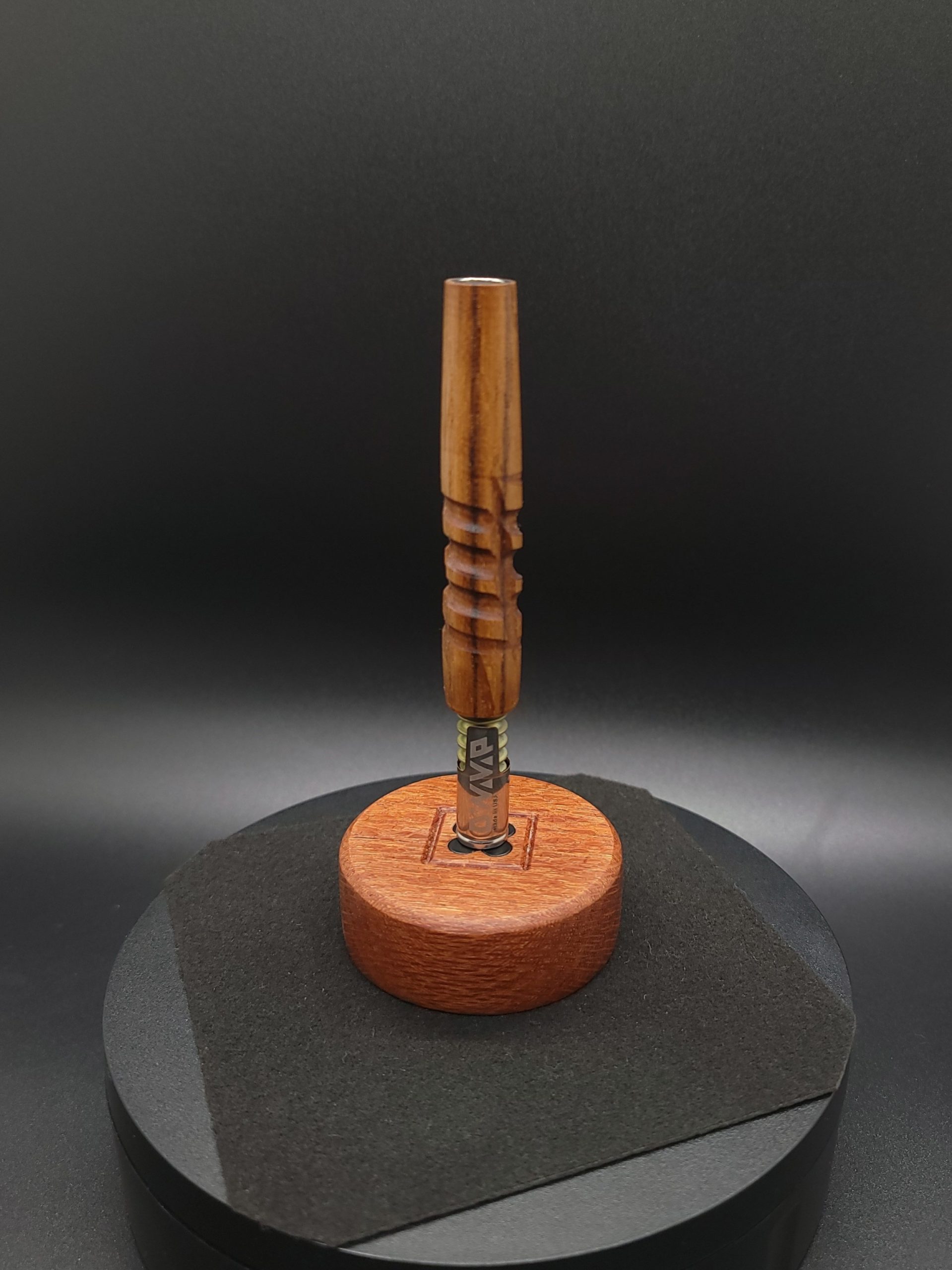 This image portrays Downward Spiral XL-Teak Wood-Dynavap Stem-NEW! by Dovetail Woodwork.