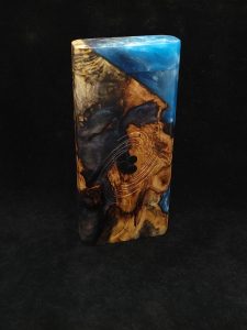 This image portrays Luminescent 2G-Galaxy Stash XL-Buckeye Burl-Dynavap Case by Dovetail Woodwork.