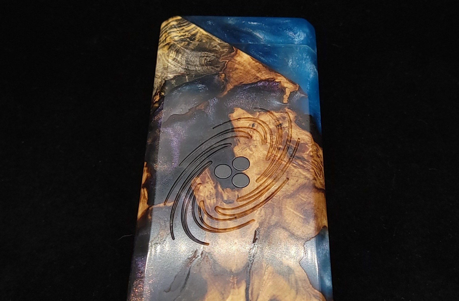 This image portrays Luminescent 2G-Galaxy Stash XL-Buckeye Burl-Dynavap Case by Dovetail Woodwork.