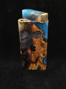 This image portrays Luminescent 2G-Galaxy Stash XL-Buckeye Burl-Dynavap Case by Dovetail Woodwork.