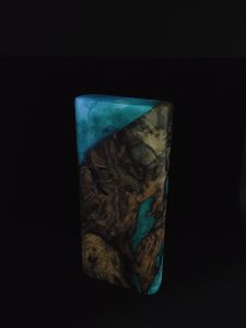 This image portrays Luminescent 2G-Galaxy Stash XL-Buckeye Burl-Dynavap Case by Dovetail Woodwork.