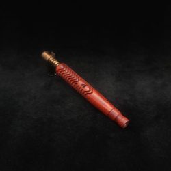This image portrays Twisted Stems Series-Skeleton XL Dynavap Stem-Redheart with Matching Mouthpiece by Dovetail Woodwork.