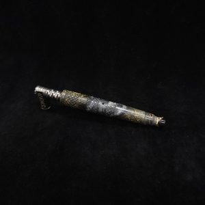 This image portrays High Class-Knurled XL Dynavap Stem/Gun Metal Burl Hybrid + Matching Mouthpiece by Dovetail Woodwork.