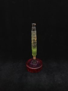 This image portrays High Class-Knurled XL Dynavap Stem/Cosmic Burl Hybrid + Matching Mouthpiece by Dovetail Woodwork.