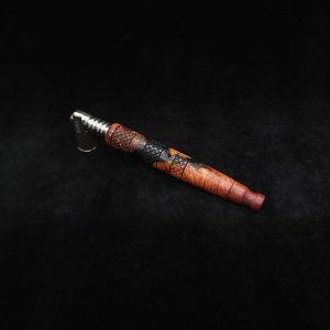 This image portrays High Class-Knurled XL Dynavap Stem/Manzanita Burl Hybrid + Matching Mouthpiece by Dovetail Woodwork.