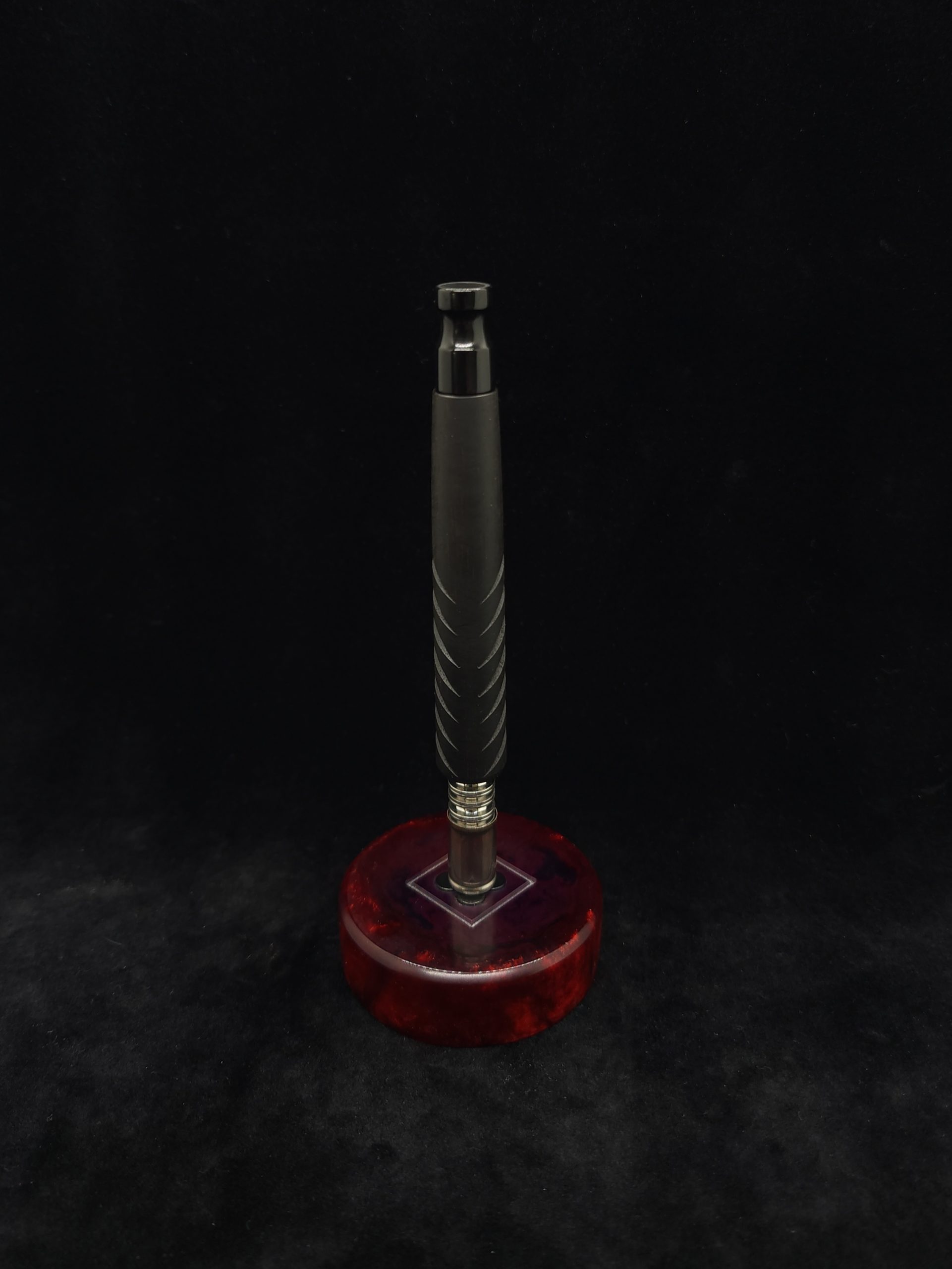 This image portrays Reaper XL Dynavap Stem/Matte Ebony Wood + Gloss Black Mouthpiece by Dovetail Woodwork.