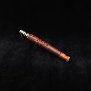 This image portrays Downward Spiral XL-Red Malle Burl + Mouthpiece-Dynavap Stem by Dovetail Woodwork.