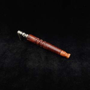 This image portrays Downward Spiral XL-Red Malle Burl + Mouthpiece-Dynavap Stem by Dovetail Woodwork.