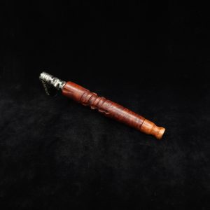 This image portrays Downward Spiral XL-Red Malle Burl + Mouthpiece-Dynavap Stem by Dovetail Woodwork.