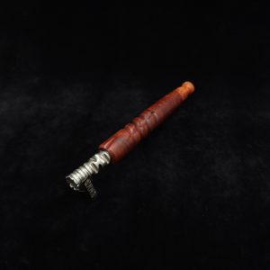 This image portrays Downward Spiral XL-Red Malle Burl + Mouthpiece-Dynavap Stem by Dovetail Woodwork.