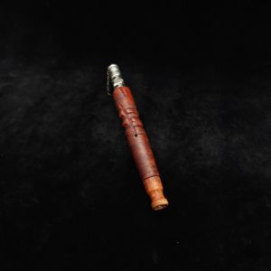 This image portrays Downward Spiral XL-Red Malle Burl + Mouthpiece-Dynavap Stem by Dovetail Woodwork.