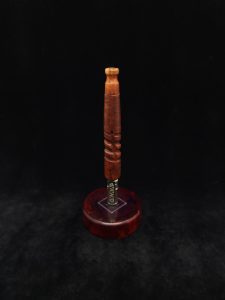 This image portrays Downward Spiral XL-Red Malle Burl + Mouthpiece-Dynavap Stem by Dovetail Woodwork.