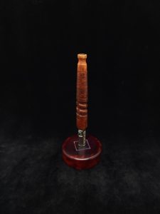 This image portrays Downward Spiral XL-Red Malle Burl + Mouthpiece-Dynavap Stem by Dovetail Woodwork.