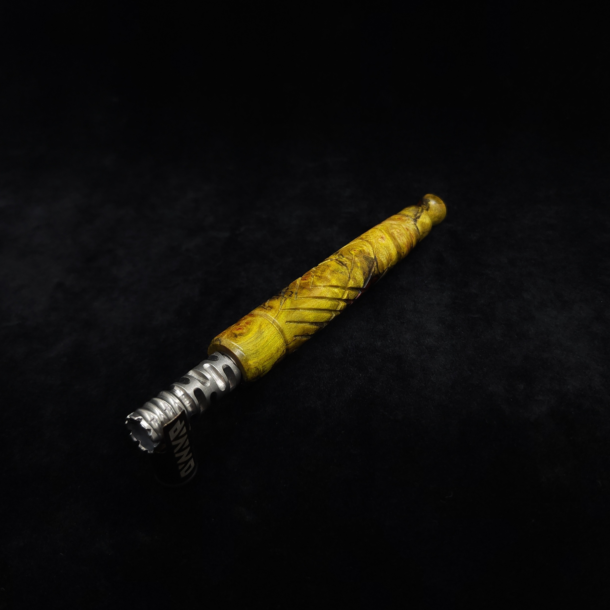 This image portrays Specialty Stem-Spider XL Hybrid Dynavap Stem + Matching M.P. by Dovetail Woodwork.