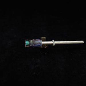 This image portrays Dynavap Spinning Mouthpiece-Spalted Tamarind Wood-Purple/Black/Teal by Dovetail Woodwork.