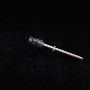 This image portrays Dynavap Spinning Mouthpiece-Spalted Tamarind Wood-Purple/Black/Teal by Dovetail Woodwork.