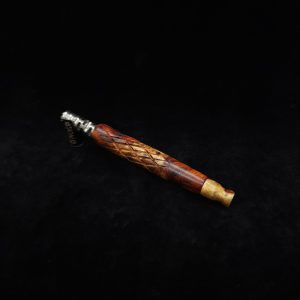 This image portrays Specialty Stem-Spider XL Dynavap Stem-High Grade Amboyna Burl Wood + M.P. by Dovetail Woodwork.