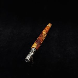 This image portrays Specialty Stem-Spider XL Dynavap Stem-High Grade Amboyna Burl Wood + M.P. by Dovetail Woodwork.