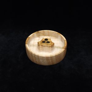 This image portrays DynaPuck XL-Wavy Maple Wood-Dynavap Stem Display/AVB Holder by Dovetail Woodwork.