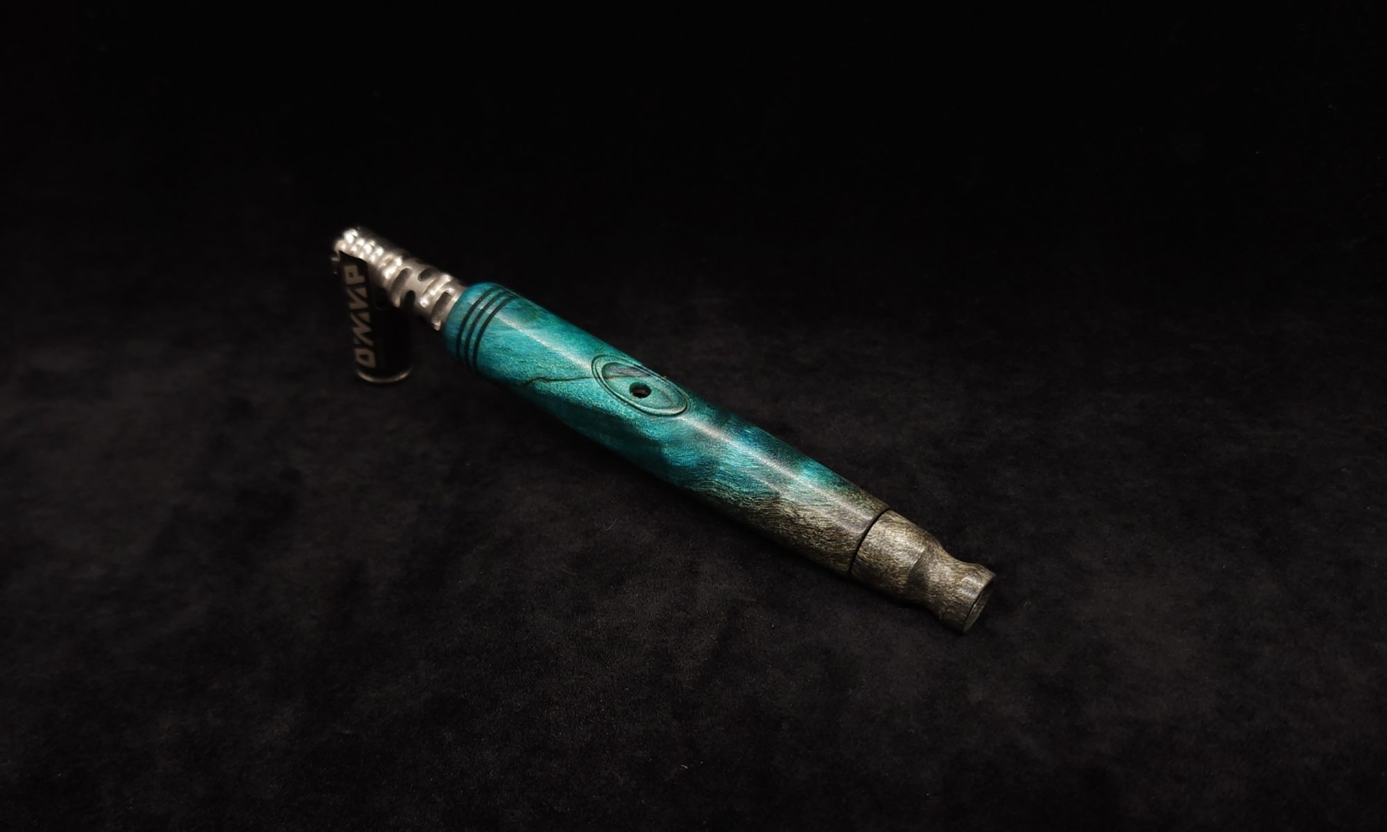 This image portrays Straight Tapered Dynavap XL Burl Stem + Matching Mouthpiece by Dovetail Woodwork.