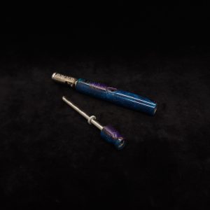 This image portrays Straight Taper Blurple Dynavap XL Hybrid Stem + Matched Mouthpiece by Dovetail Woodwork.