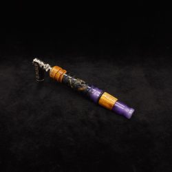 This image portrays Fractured Dynavap XL Hybrid Luminescent Stem + Matching Mouthpiece by Dovetail Woodwork.