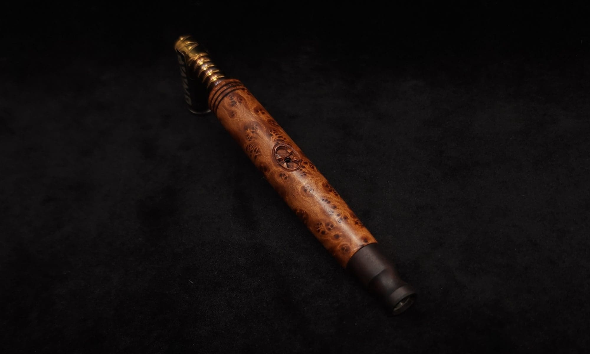 This image portrays Blunt Style Dynavap XL Exhibition Grade Thuya Burl Stem + Matched M.P.-NEW! by Dovetail Woodwork.