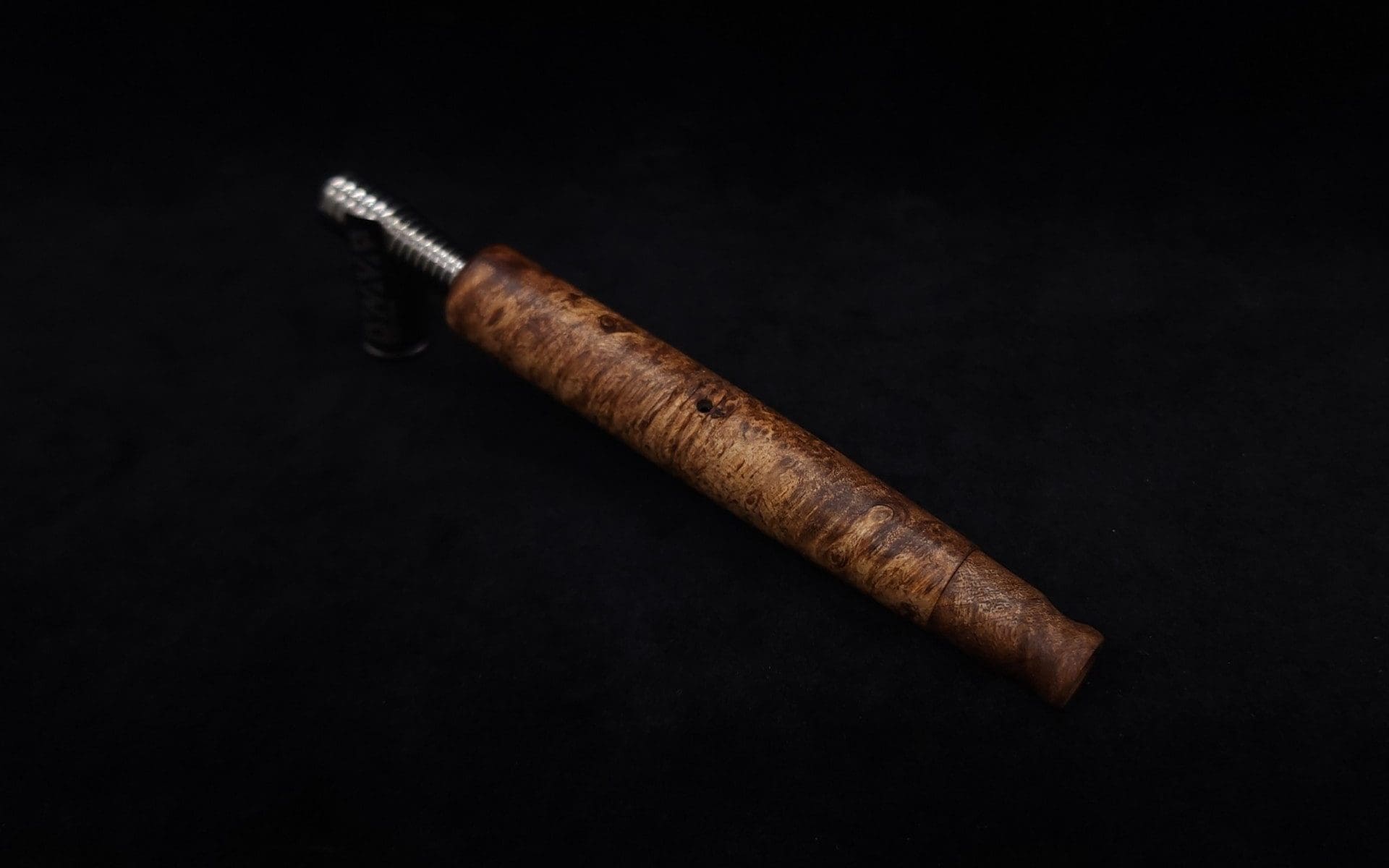 This image portrays Straight Taper XL Burl-Dynavap Stem + Book-Matched M.P. - NEW! by Dovetail Woodwork.