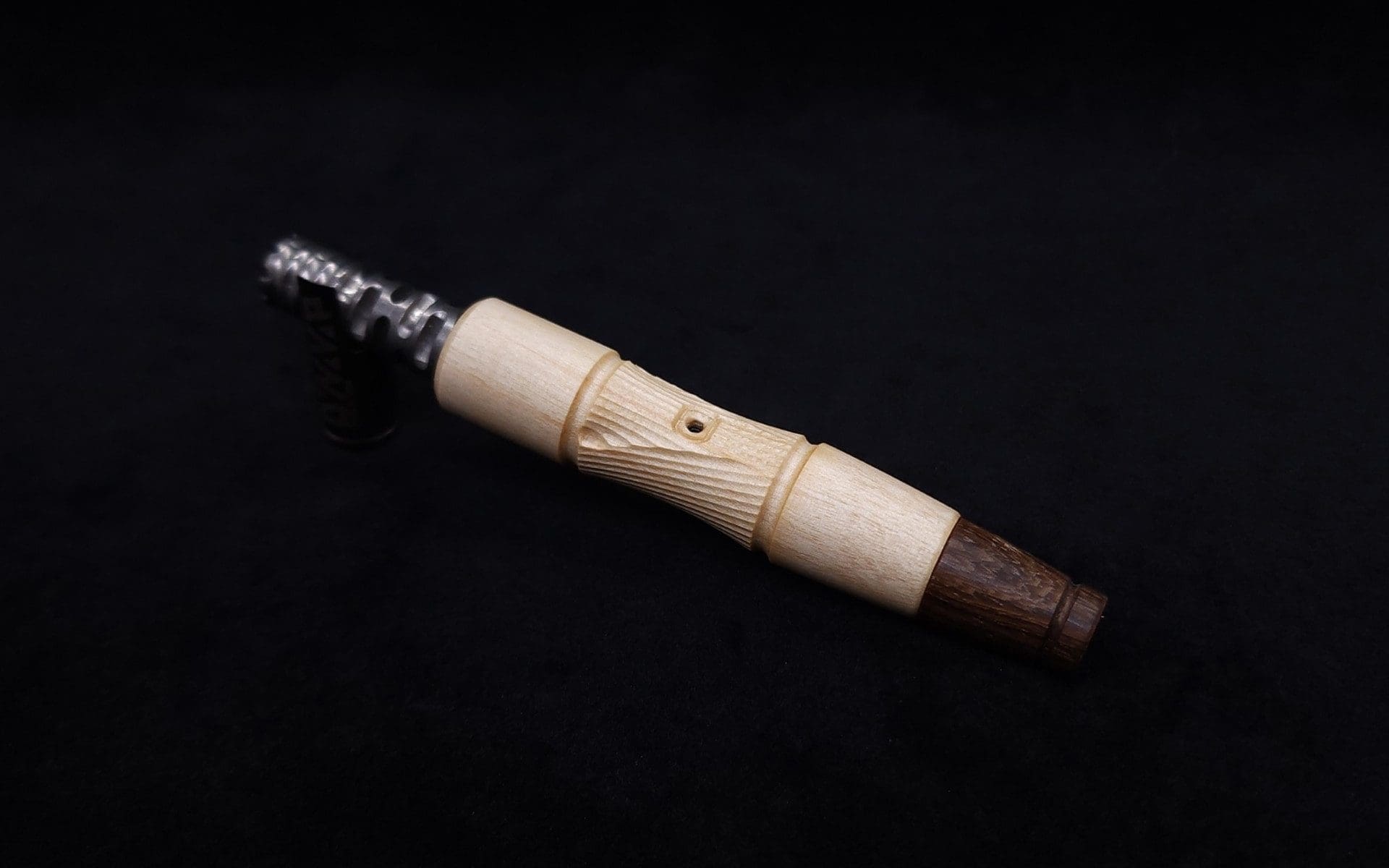 This image portrays Tri-Axial (Standard) Burl Dynavap Stem + Matched M.P. - NEW DESIGN! by Dovetail Woodwork.