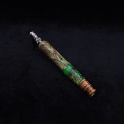 This image portrays Spiraled Cross-Cut XL Burl Hybrid Dynavap Stem + Matched M.P. - NEW! by Dovetail Woodwork.