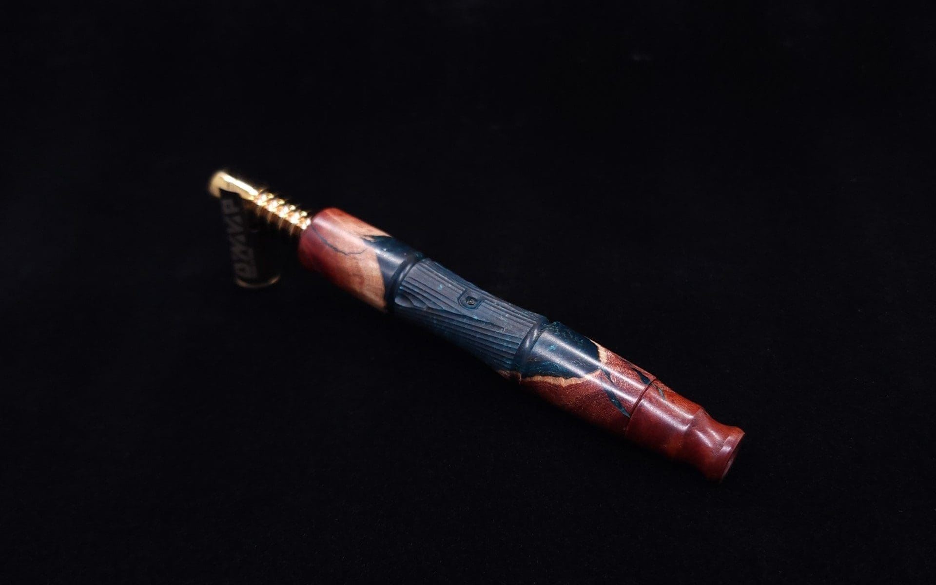 This image portrays Tri-Axial XL Manzanita Burl Hybrid Dynavap Stem + Book-Matched M.P. - NEW DESIGN! by Dovetail Woodwork.