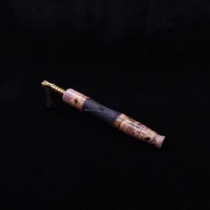 This image portrays Tri-Axial XL Buckeye Burl Hybrid Dynavap Stem + Book-Matched M.P. - NEW DESIGN! by Dovetail Woodwork.