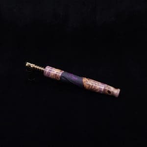 This image portrays Tri-Axial XL Buckeye Burl Hybrid Dynavap Stem + Book-Matched M.P. - NEW DESIGN! by Dovetail Woodwork.