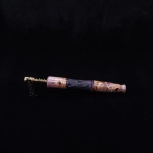 This image portrays Tri-Axial XL Buckeye Burl Hybrid Dynavap Stem + Book-Matched M.P. - NEW DESIGN! by Dovetail Woodwork.