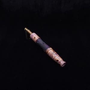 This image portrays Tri-Axial XL Buckeye Burl Hybrid Dynavap Stem + Book-Matched M.P. - NEW DESIGN! by Dovetail Woodwork.