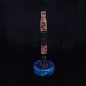 This image portrays Tri-Axial XL Buckeye Burl Hybrid Dynavap Stem + Book-Matched M.P. - NEW DESIGN! by Dovetail Woodwork.