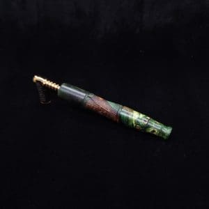 This image portrays Tri-Axial XL Burl Hybrid Dynavap Stem + Book-Matched M.P. - NEW DESIGN! by Dovetail Woodwork.